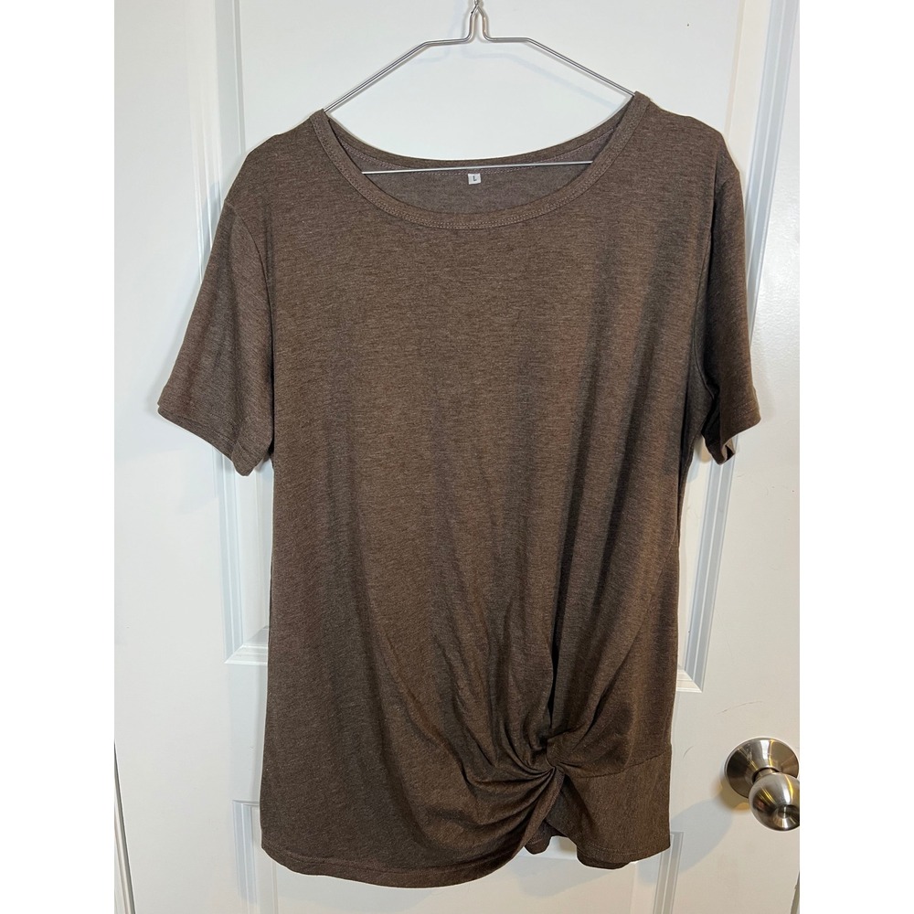 Unbranded Womens Short Sleeve Front Knot Twist T-Shirt Brown Size Large